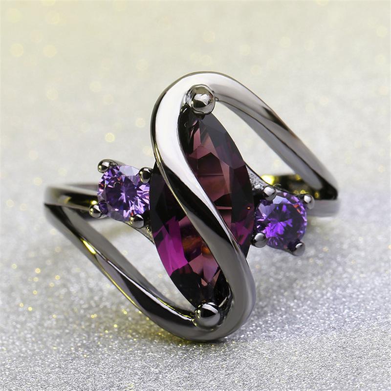 Sapphire Marquise Ring for Women in Black Gold Finish