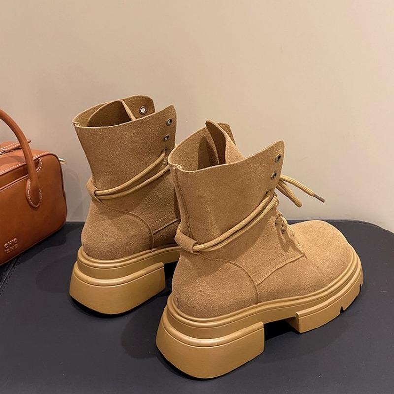 Fashion Women's Boots Retro Leather Designer Shoes Women's Luxury Short Boots Thick Sole Anti-Slip Round Toe Ankle Shoes