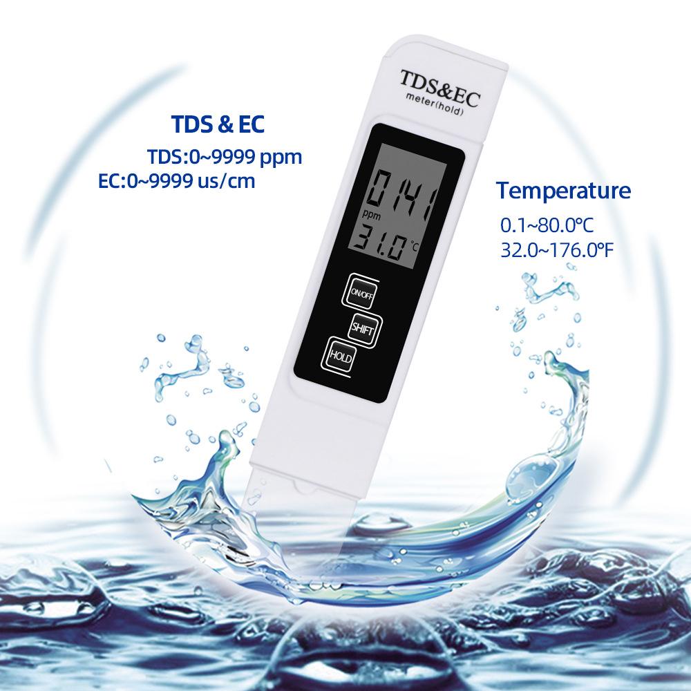3 In 1 Water Quality Tester Digital Meter Water Quality Analyzer Detector TDS EC Temperature 5Mins Auto Shut Down