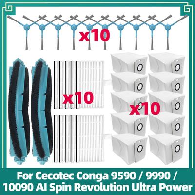 Pasuje do Cecotec Conga 9590 / 9990 / 10090 AI Spin Revolution Ultra Power Zestawy Zamienne do Domu Główne Szczotki Boczne Filtr Worek na Kurz