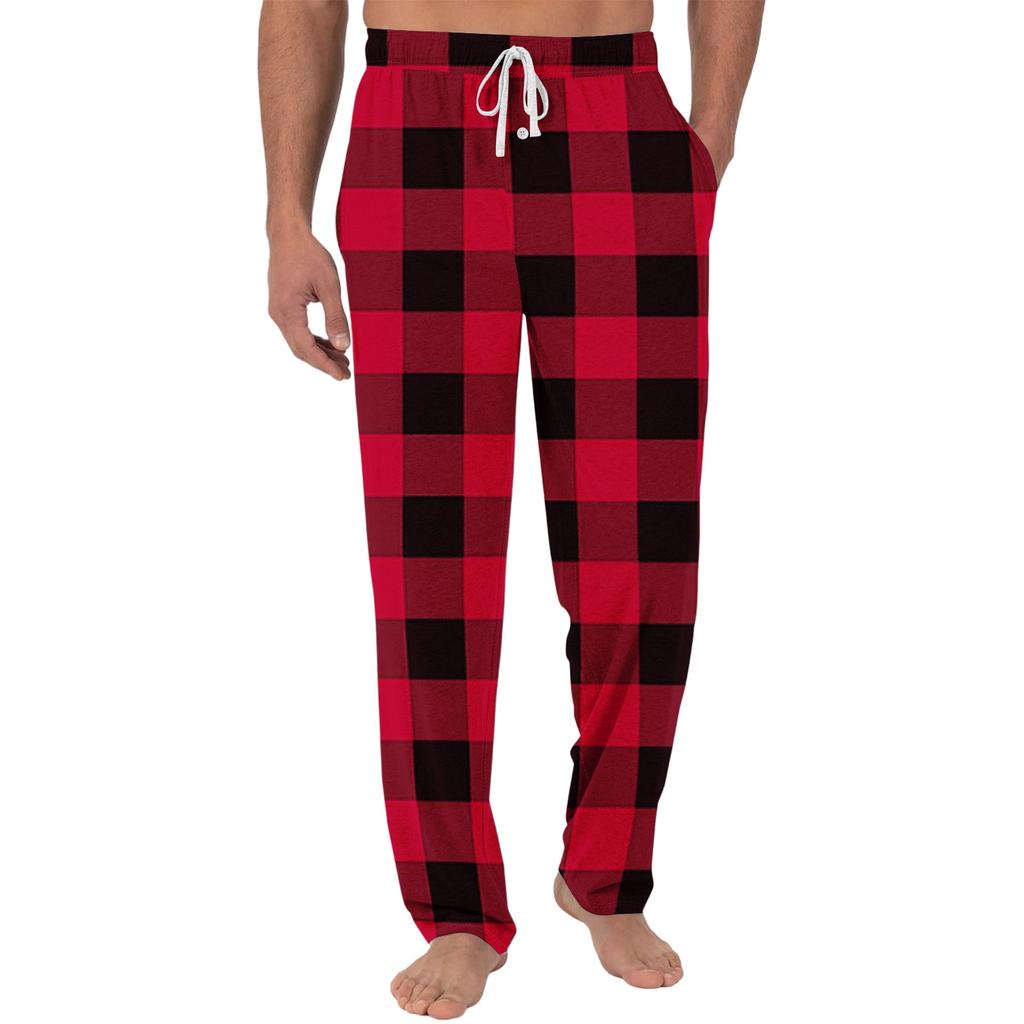 Men's Casual Pajama Pants With Pockets | Plain Stripe Checkered Printed Loose Fit Elastic Waistband For Home Wear