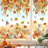 Wondever Fall Sunflower Window Clings Thanksgiving Autumn Harvest Hanging Flower Vine Pumpkin Glass Sticker Decal Anti Collision Double-Side Static