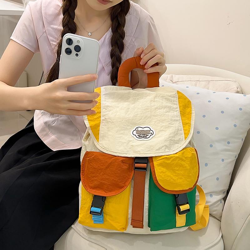 Contrast Color Backpack Stitching Student Schoolbag Women's Lightweight Backpack