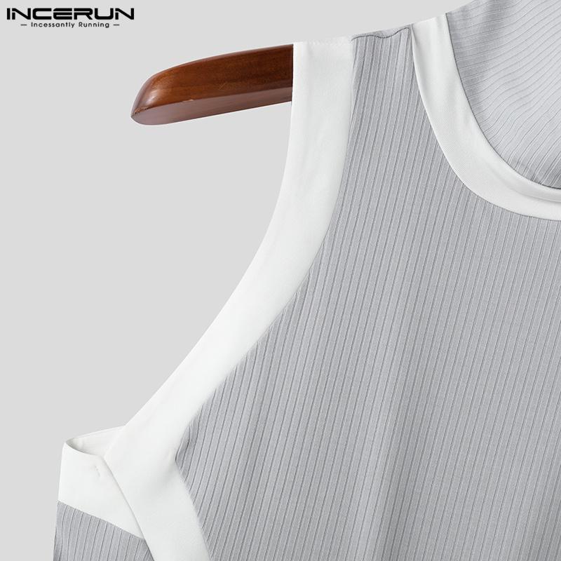 INCERUN Men Turtleneck Stitching Oversleeve Rib Casual Fitted Tank Tops
