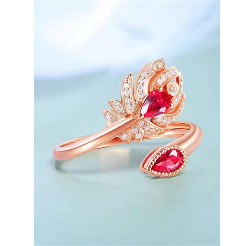 Cute Female White Red Zircon Stone Gold Color Wedding Rings Promise Open Adjustable Engagement  For Women