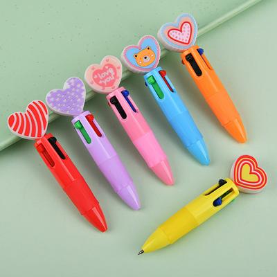 Four-color Ballpoint Pen Cute Cartoon Creative Valentine's Day Gift Multi-color Pen Heart-shaped Pressing Love Pen
