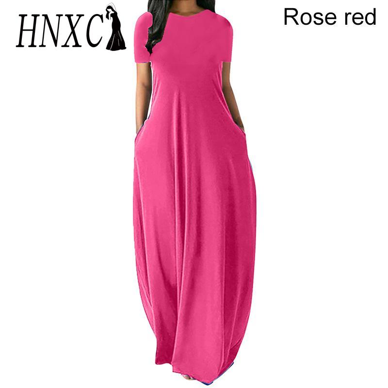 HNXC Women Casual Loose Long Dress O-Neck Short Sleeve Summer Beach Dress Elegant Party Dress