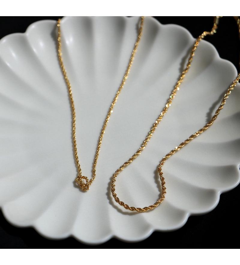 Gold-Plated Brass Twisted Necklace: Versatile, Shiny, Layered Design with a High-End Feel, Knot-Ready for Timeless Style.
