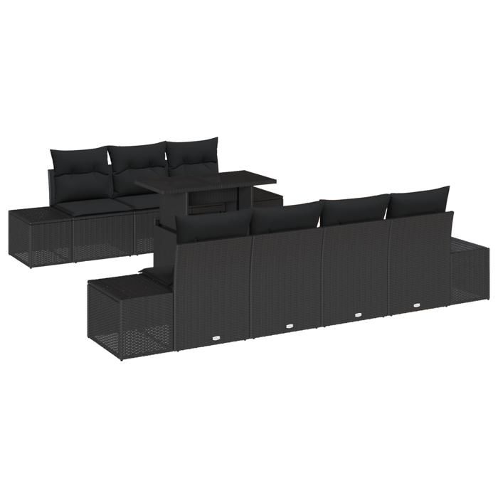 VidaXL Ensemble de Canapés de Jardin 8 Pièces avec Coussins Noir Rattan 3349129