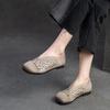 Johnature Retro-Echtleder, ausgehöhlt, atmungsaktiv, flache Schuhe, runde Zehen, lässige Damen-Slip-on-Schuhe