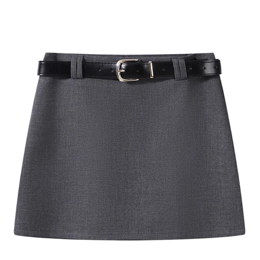 Women's High Waist Gray Half Skirt - 2026 Autumn College Style Slimming, Hip Hugging Petite Short Skirt