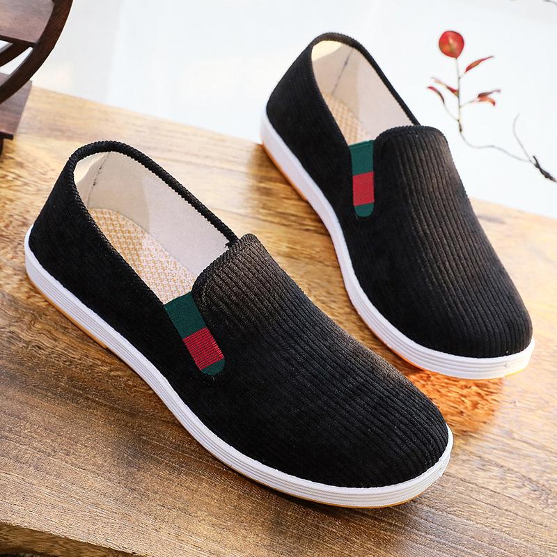 Old Beijing cloth shoes men's wormwood breathable one-pedal wear-resistant and non-slip black work shoes platform lazy shoes large size shoes