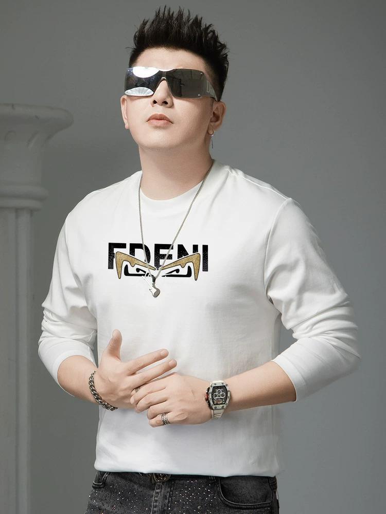 

European Style 2025 New Trendy Brand Letter Rhinestone Long-Sleeve T-Shirt Men s Base Shirt Autumn Top Round Neck T-Shirt for Men XL белый
