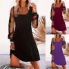 Elegant U-neck Mesh Long Sleeve Dress - Casual, Slightly Mature Style