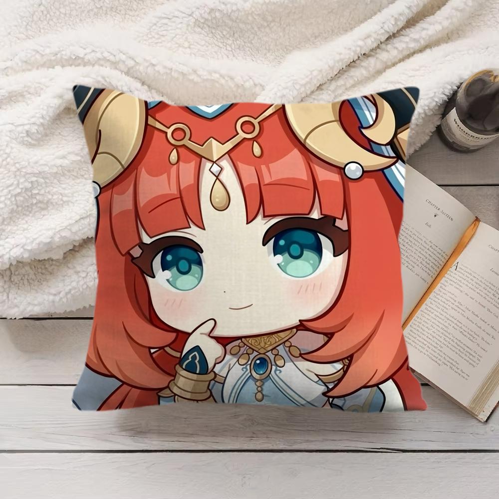 Nilou Cute Genshin Impact Cushion Cover Silky Short Plush Invisible Zipper Dustproof Sofa Pillow Case For Home Decor