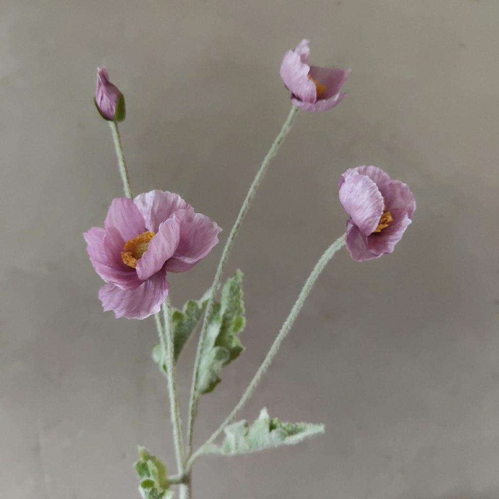 Artificial Poppy Flower - 4 Head Silk Flocked Floral Decoration & Photography Prop