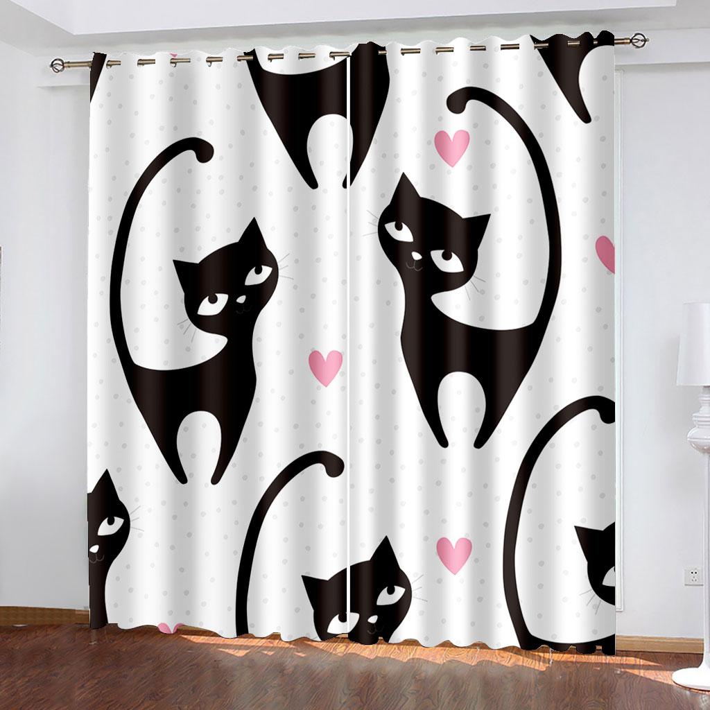 3D Cheap Cartoon Cat Cute Funny Design Shade Thin 2 Piece Window Curtain for Children's Kid Bedroom Living Room Decor on Sale