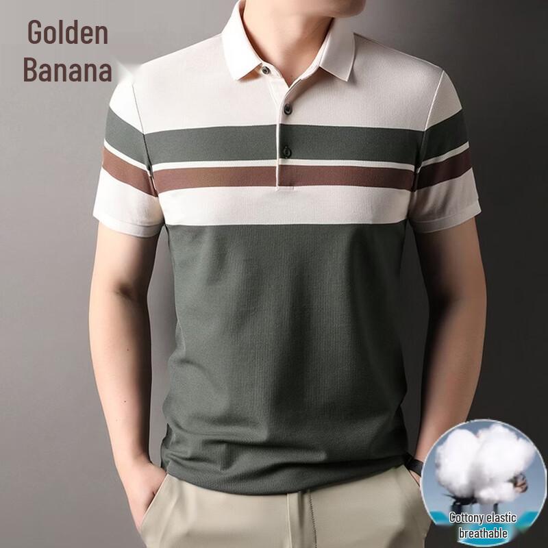 

Men s Color-Block Striped Ice Silk Polo Shirt XL