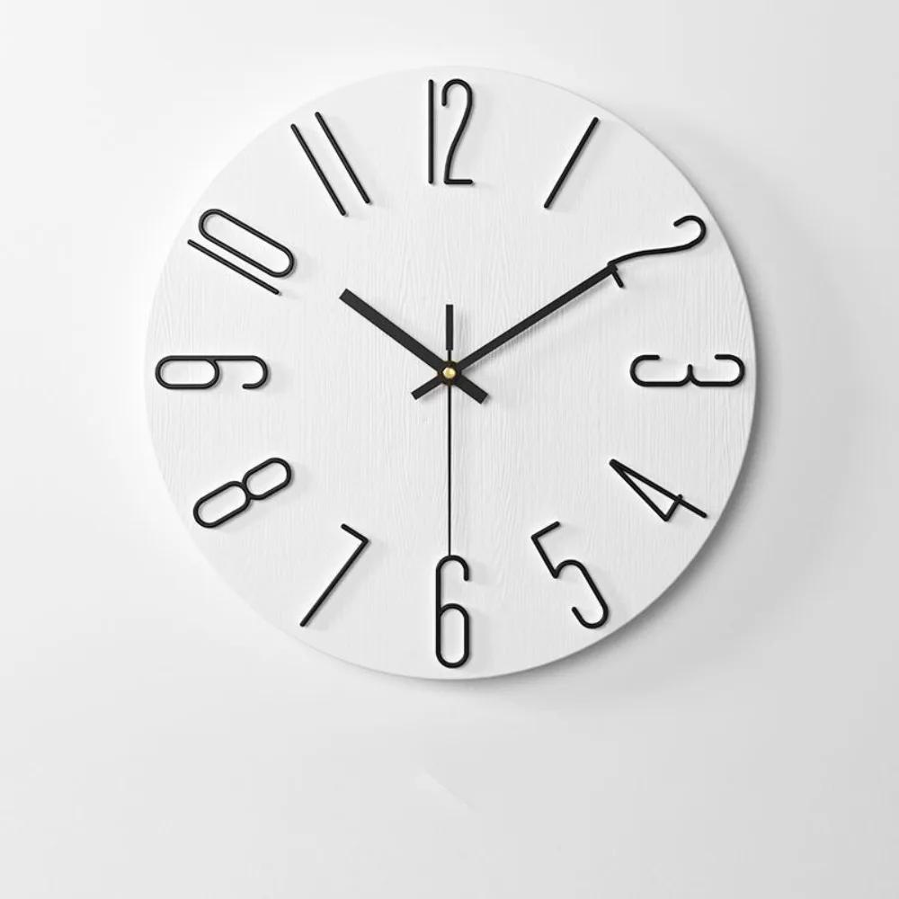 12inch Wall Hanging Clock Round Shape 3D Number Decorative Wall Clock Easy Installation Silent Scale Clock Home Decoration