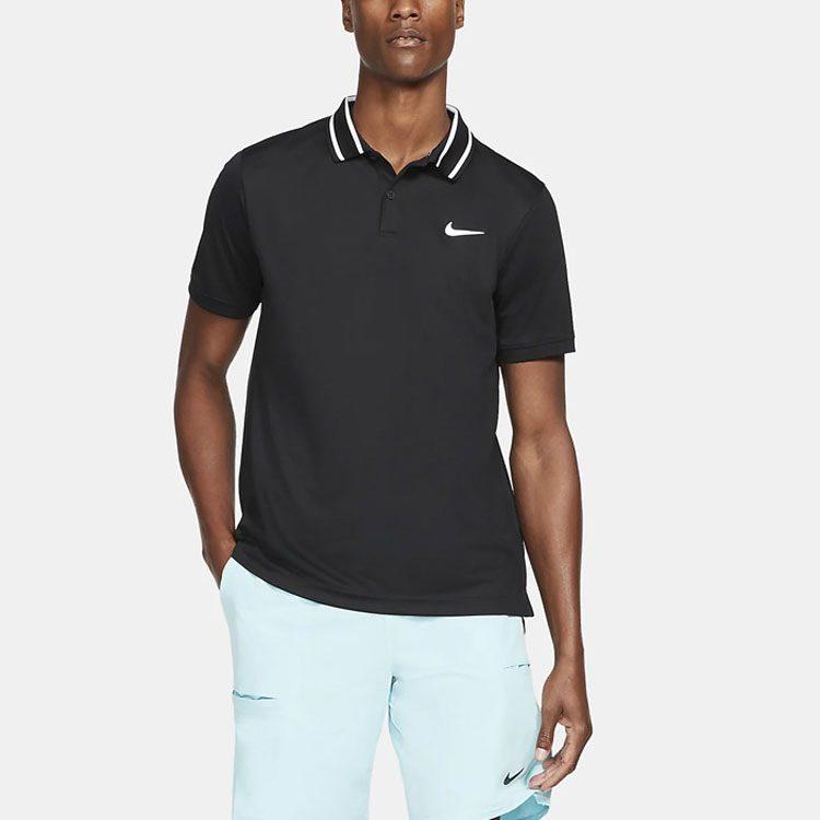 Nike Polo Shirts Men's Black Crew Neck Moderate Straight Fit CW6848-010