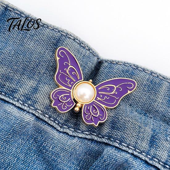 Strong Metal Waist Clip Pants Tighteners No-Sewing Butterfly Flower Buttons Pins Adjustable Snug Fit Jeans Accessory Buckle Extender for Loose Skirts