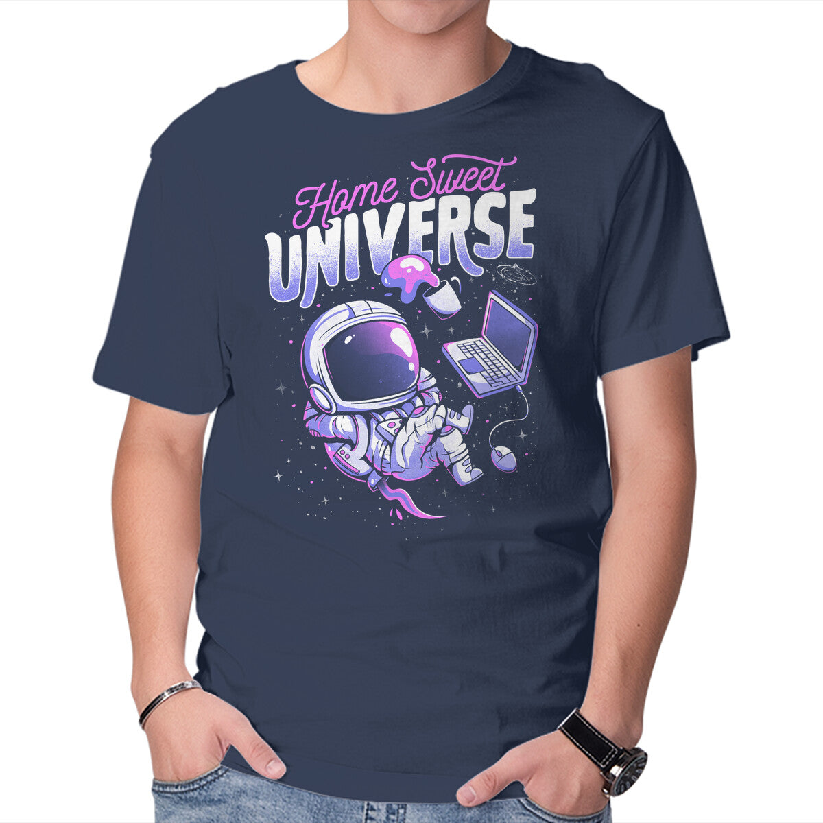 Unisex Crew Neck T-Shirt Home Sweet Universe Graphic Short Sleeve Casual Tee M