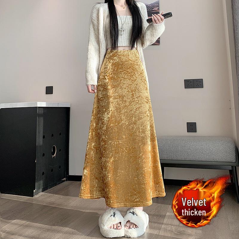 Women's Velvet A-Line Skirt, High-Waist, Slim-Fit, Thick Velvet, Autumn/Winter 2025 Collection