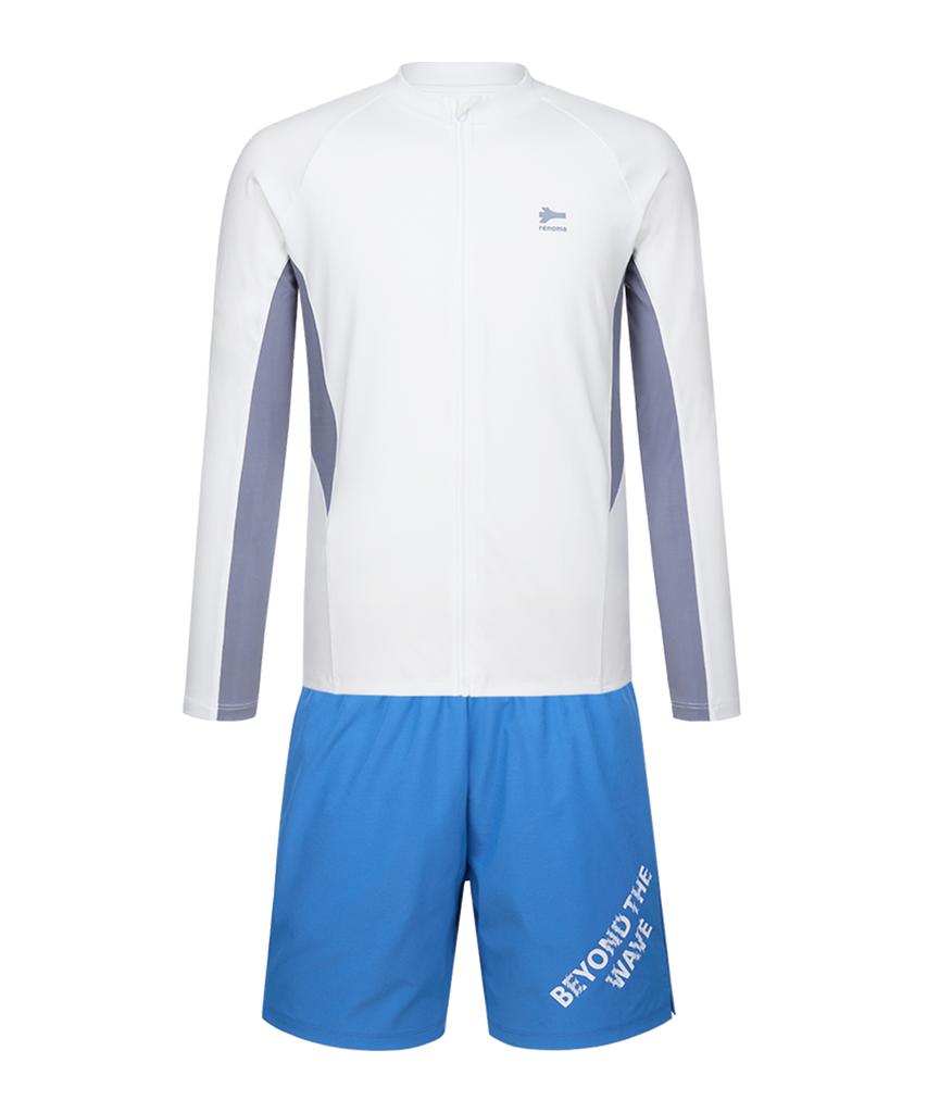 Lenomasuyeongbog Men'S Color Block Relaxed Fit Zip-Up Rash Guard Set White Rn-Ms2G923-Wh