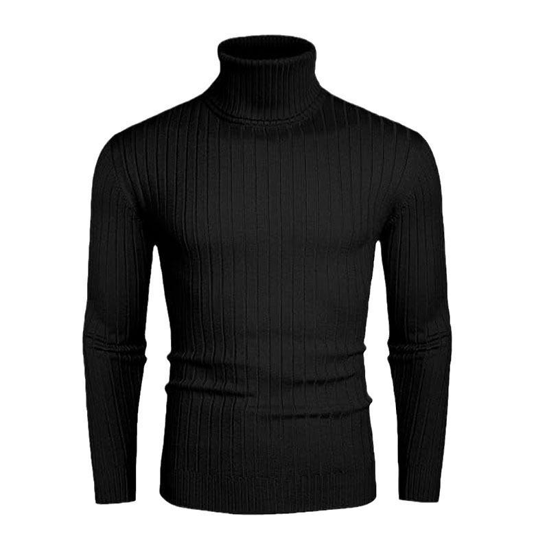 Men's Autumn/Winter Vertical Stripe High Neck Sweater - Slim Fit Warm Pullover Knitwear