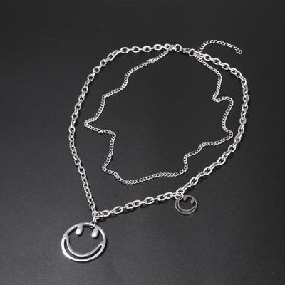 Titanium Steel Smiley Face Necklace Female Hip Hop Double Pendant Collarbone Chain Sweater Chain Neck Chain Item