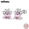 WOSTU 925 mincovní stříbro Růžové zirkonové náušnice se zirkonem pro ženy se zirkony do uší pro ženy Dárek k narozeninám