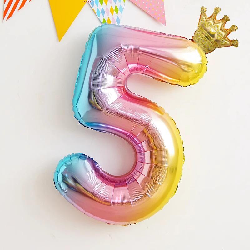 32 Inch Gradual Change Digital Rainbow Crown Aluminum Film Balloon, Children Boys And Girls Baby Birthday Party Background