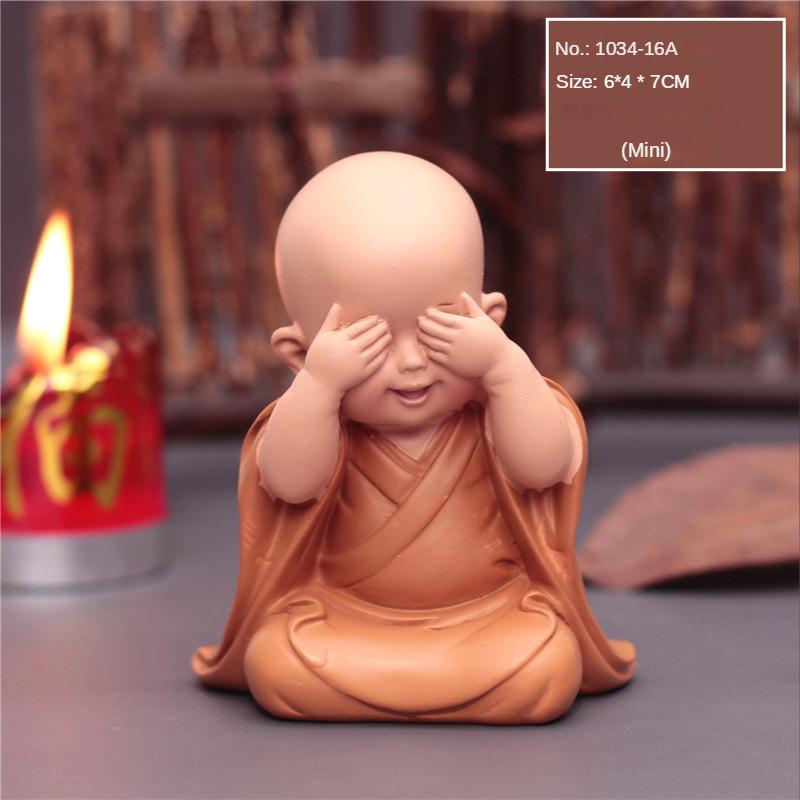 Cute Small Monk Status Figurines Religion Buddha Resin Crafts Desk Miniatures Ornaments Accessories Home Decor Car