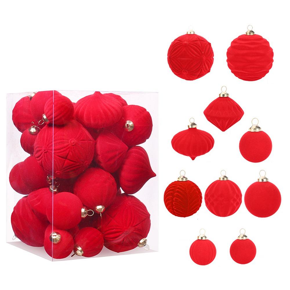 35pcs Flocked Christmas Velvet Ball Pendant Reusable Xmas Tree Ornaments  Xmas Party Favors