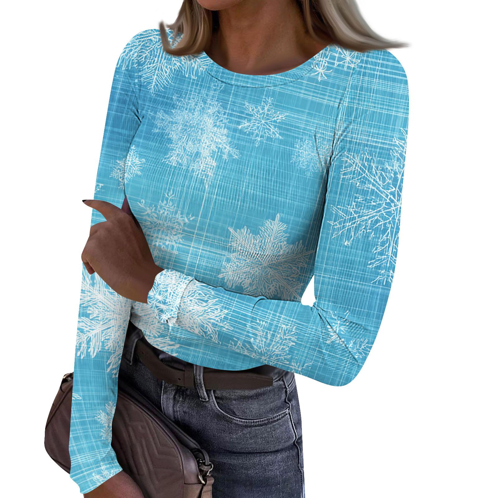 

Женская модная облегающая футболка с круглым вырезом, базовый слой, с рождественским принтом, с длинным рукавом M