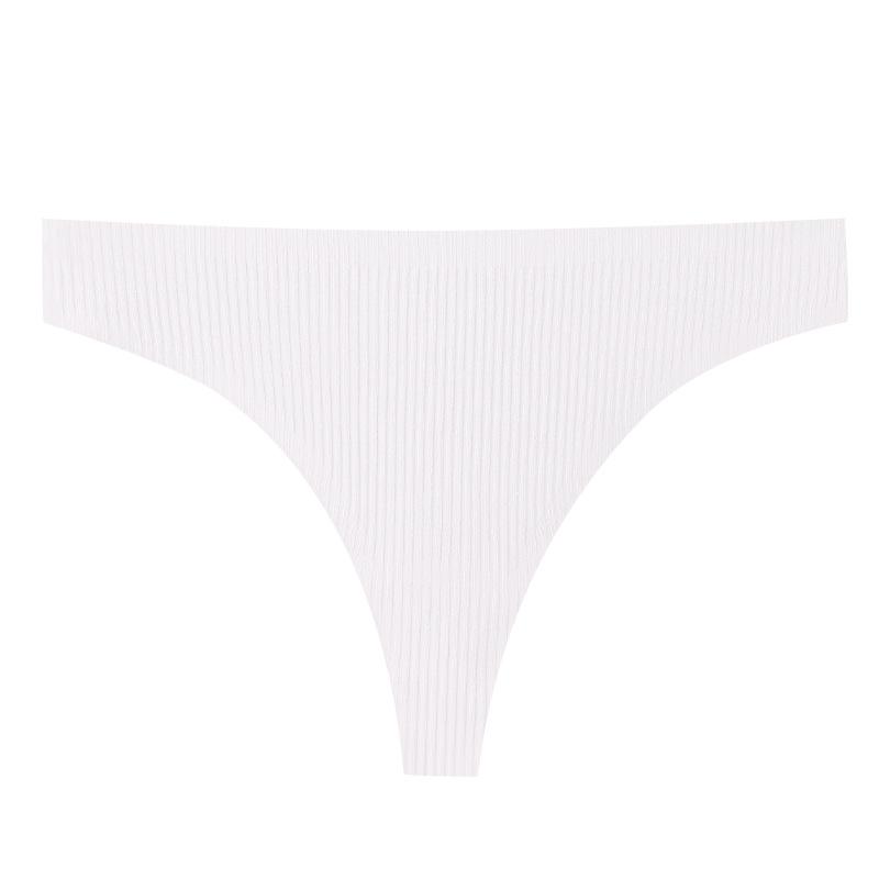 Pure Cotton Sexy Women's Thongs - Solid Color Ribbed T-Pants for Girls