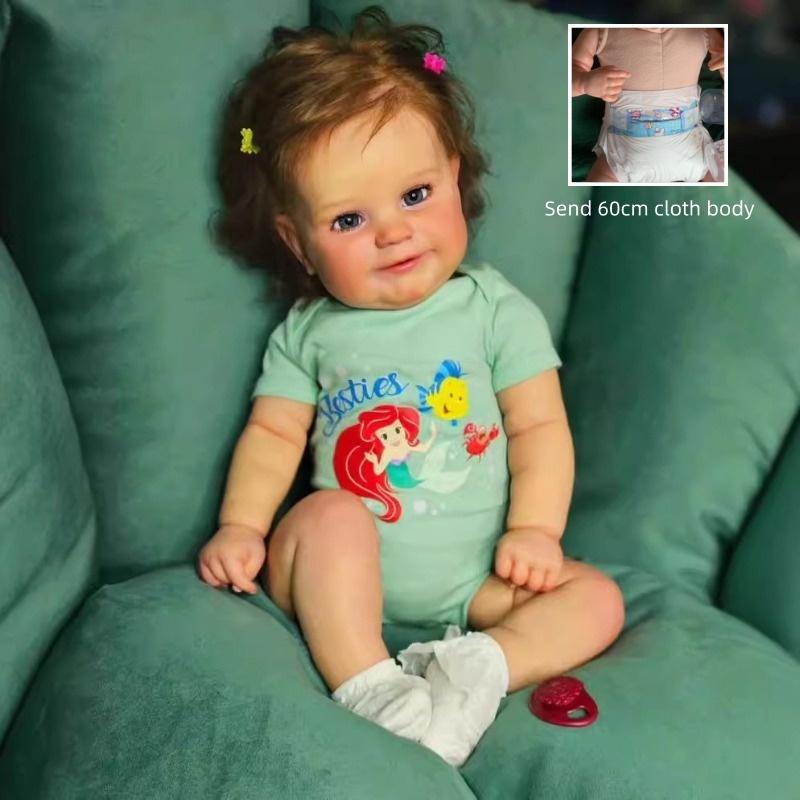 50cm Full Silicone Body Reborn Dolls Maddie 60cm Cloth Body 3D High Color Painting Simulation Baby Cute Rooted Rooted Short Curly Hair Simulation Doll