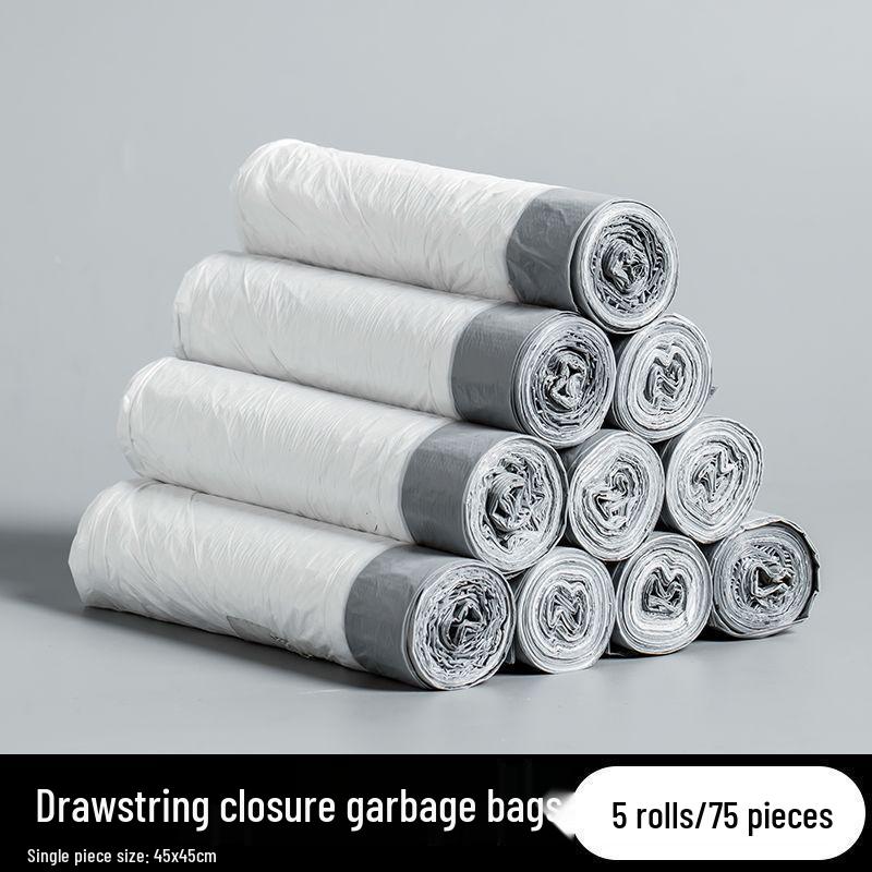 

Thickened Self-Closing Drawstring Trash Bags for Kitchen & Dorm Unwrapped One Roll (15 pieces)