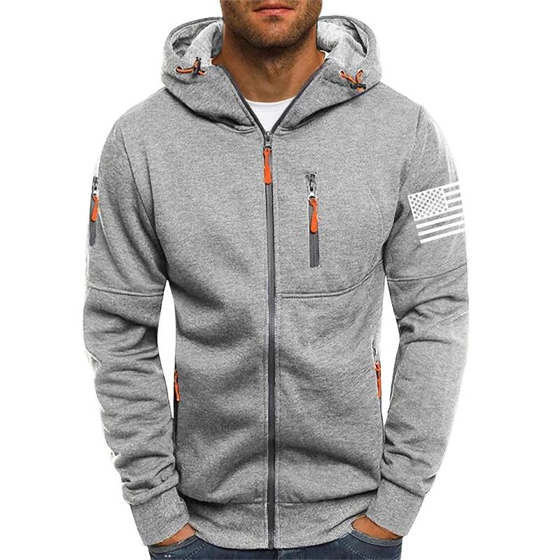 Mens Casual Sports Zip Up Hoodie Solid Color Gym Workout Loose Fit Hooded Sweatshirt