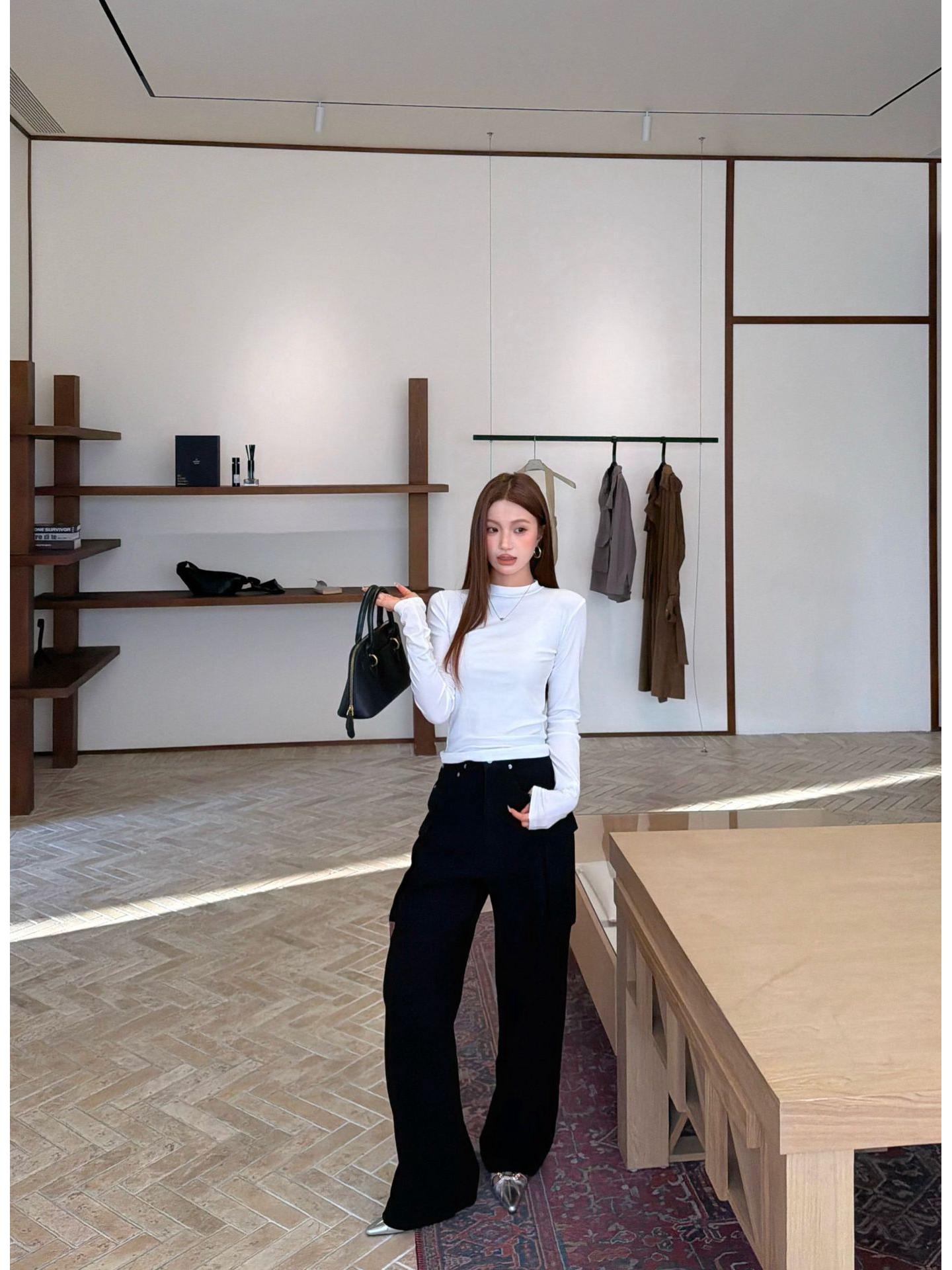 Lu Sheng Unisex Retro Wide-Leg Cotton Work Pants with Multi-Pockets Medium