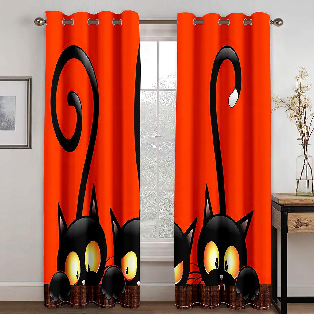 Cheap Cute Cartoon Funny Cat Kids 2 Pieces Free Shipping Thin Curtains for Living Room Bedroom Children's Window Drape Decor