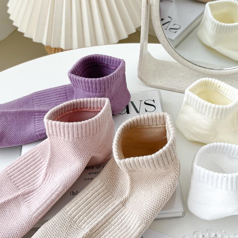 Summer Thin Pure Cotton Women's Socks, Summer Mesh Breathable Boneless Solid Color Pure Cotton Short Socks