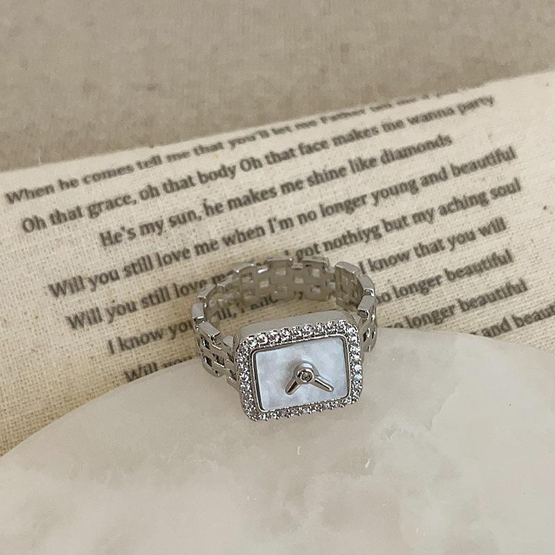 

Дизайн Sense квадратные часы циркон цепочка открытое кольцо женское нишевое индивидуальное модное темпераментное универсальное кольцо кольцо