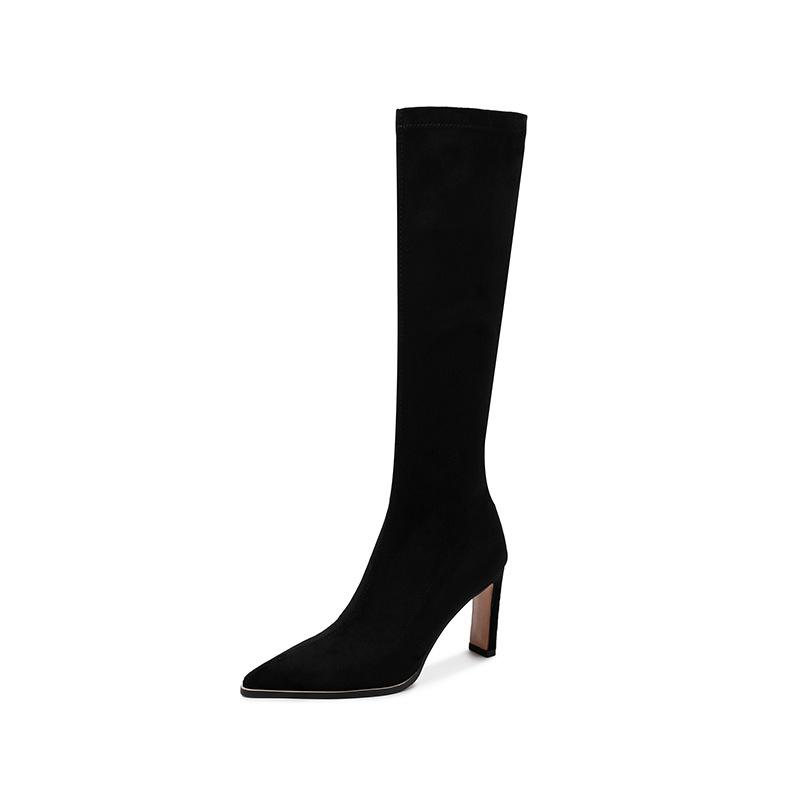 Pointed thin heel high heel boots women's 2025 autumn and winter new elastic fashion versatile suede thin boots long boots