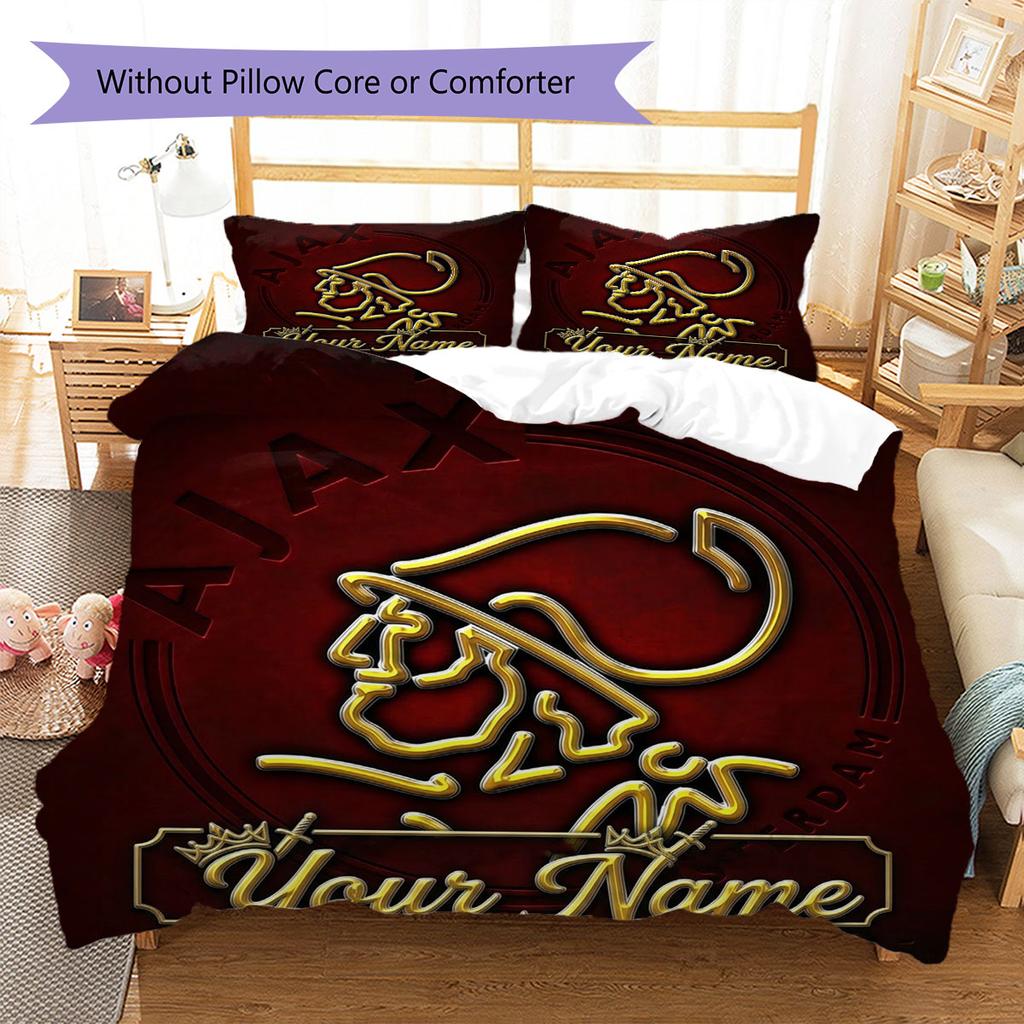 AFC Ajax Custom Name Pattern Bedding,Quilt Set Quilt Cover Pillowcase Home Birthday Gift(1 * Duvet Cover + 2 * Pillowcase, Without Core)