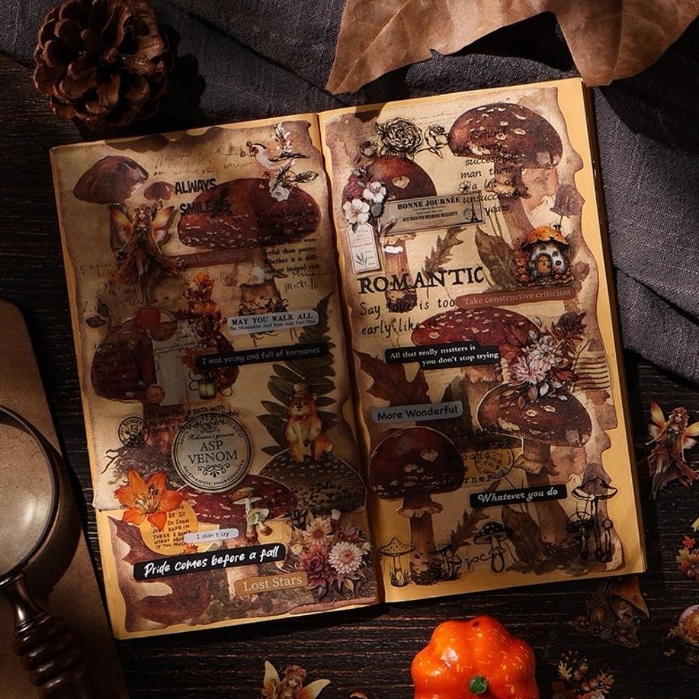 20 Sheets Antique Scene Stickers PET Aesthetic Text Pattern Stickers Flowers & Character Self-Adhesive Scrapbook Sticker