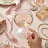 Light Luxury Handmade Pearl Patch Tall Glass Girl's Heart Juice Dessert Cup French Round Transparent Ice Cream Cup