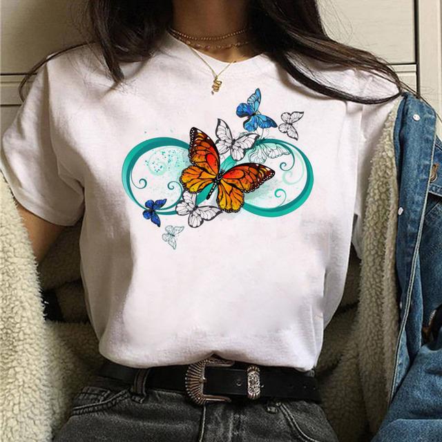 Women Tshirt Watercolor Butterfly Print Tshirt Summer Female Tops Casual Short Sleeve T-Shirts Harajuku Graphic Tee Cute T-Shirt