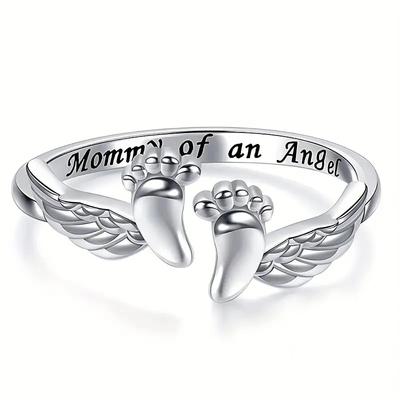 Aesthetic Mother's Day Gift Rings for Mom Caved Mommy of an Angel Baby Foots Women Rings Creative Design Fashion Jewelry