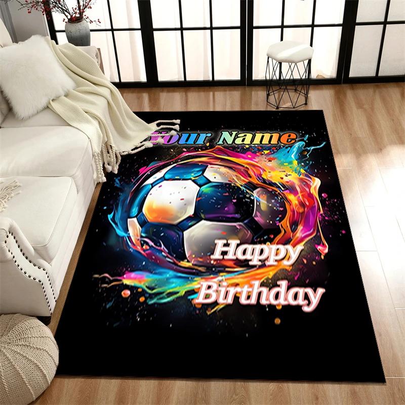 1PC Custom Name Soccer Birthday Celebration Theme Floor Mat Ideal for Living Room, Game Rooms, Office, Bedroom,Floor Mat Playful Design
